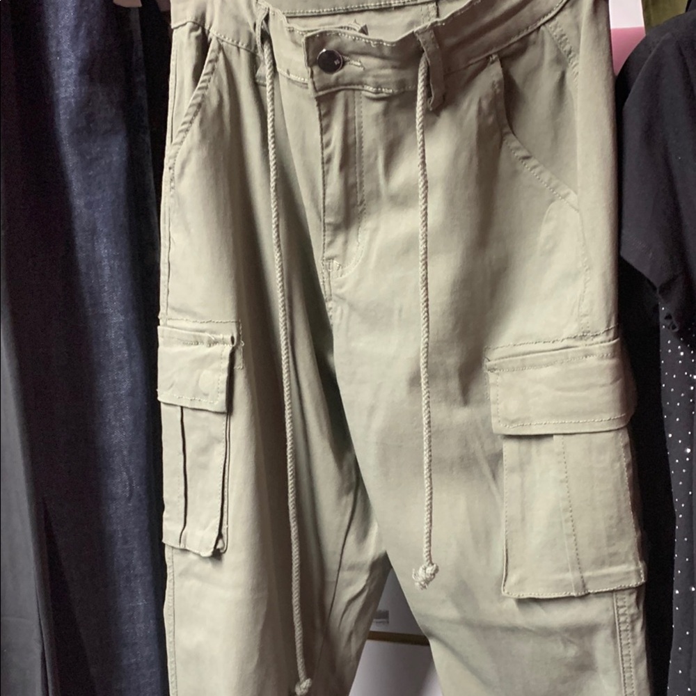 Khaki Cargo Pants with Drawstring